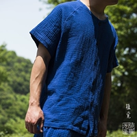 Áo thun mùa hè ngắn tay cotton và vải lanh SF - Trang phục dân tộc đồ bộ nam