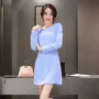 Mát gamma mùa xuân sản phẩm mới đơn giản thời trang thanh lịch màu rắn dài tay áo hoang dã slim dress 29 đầm yếm