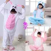 Flannel trẻ em mặc thỏ con phim hoạt hình động vật đồ ngủ một mảnh bé trai và bé gái nhà phục vụ trang phục trình diễn
