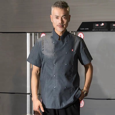 中国风厨师服短袖夏季薄款透气火锅店饭店食堂后厨房工作服男定制