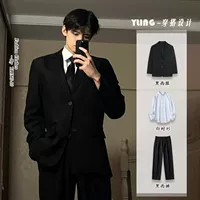 Черный западный костюм+белая рубашка+черные брюки+галстук