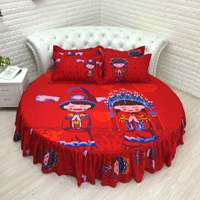Giường tròn giường đôi giường cưới 1,8 mét khăn trải giường cưới đỏ giường váy bốn bộ bông tròn giường chăn bộ chăn ga gối đệm cưới everon