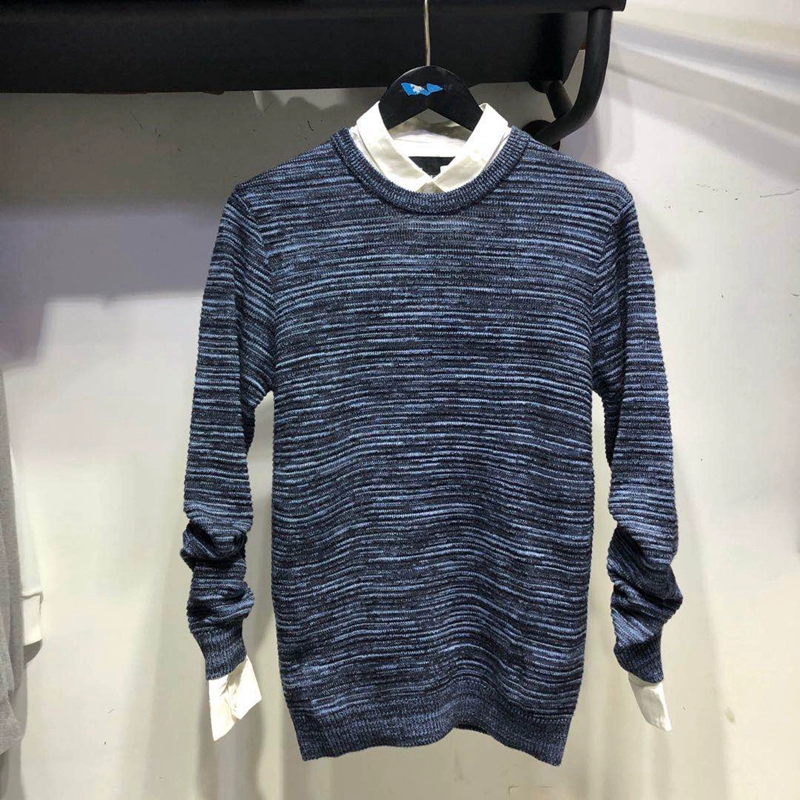 Modilow Male JJ Thu và Winter Mid-thick crew Áo len cổ trụ đan 47 Wool Blend Sweater Sweater Blue - Áo len