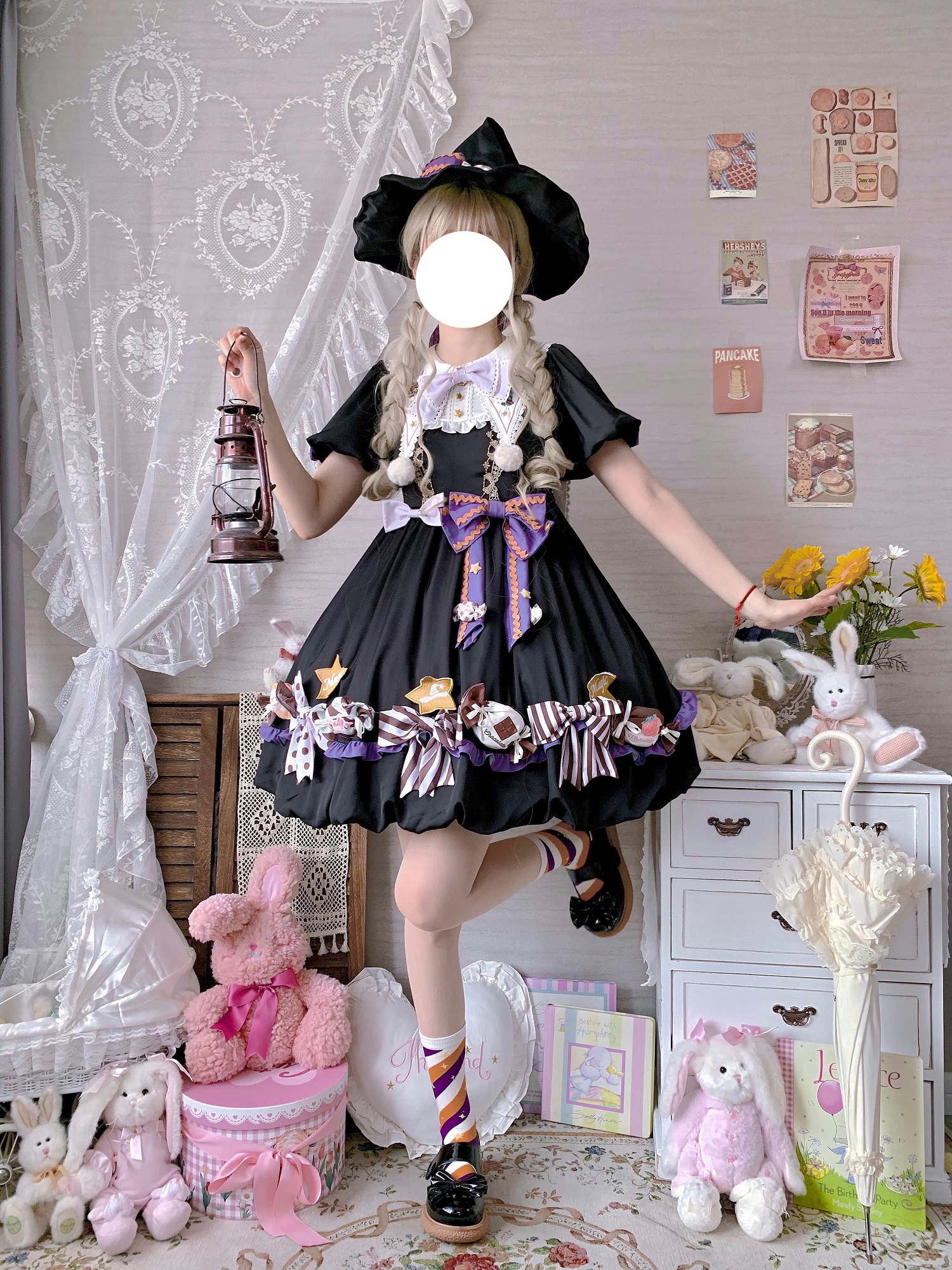 OP Skirt + Hand Sleeve Black【 time freezing 】 2nd anniversary Exclusive payment candy Little witch lolita skirt op Lolita Deposit