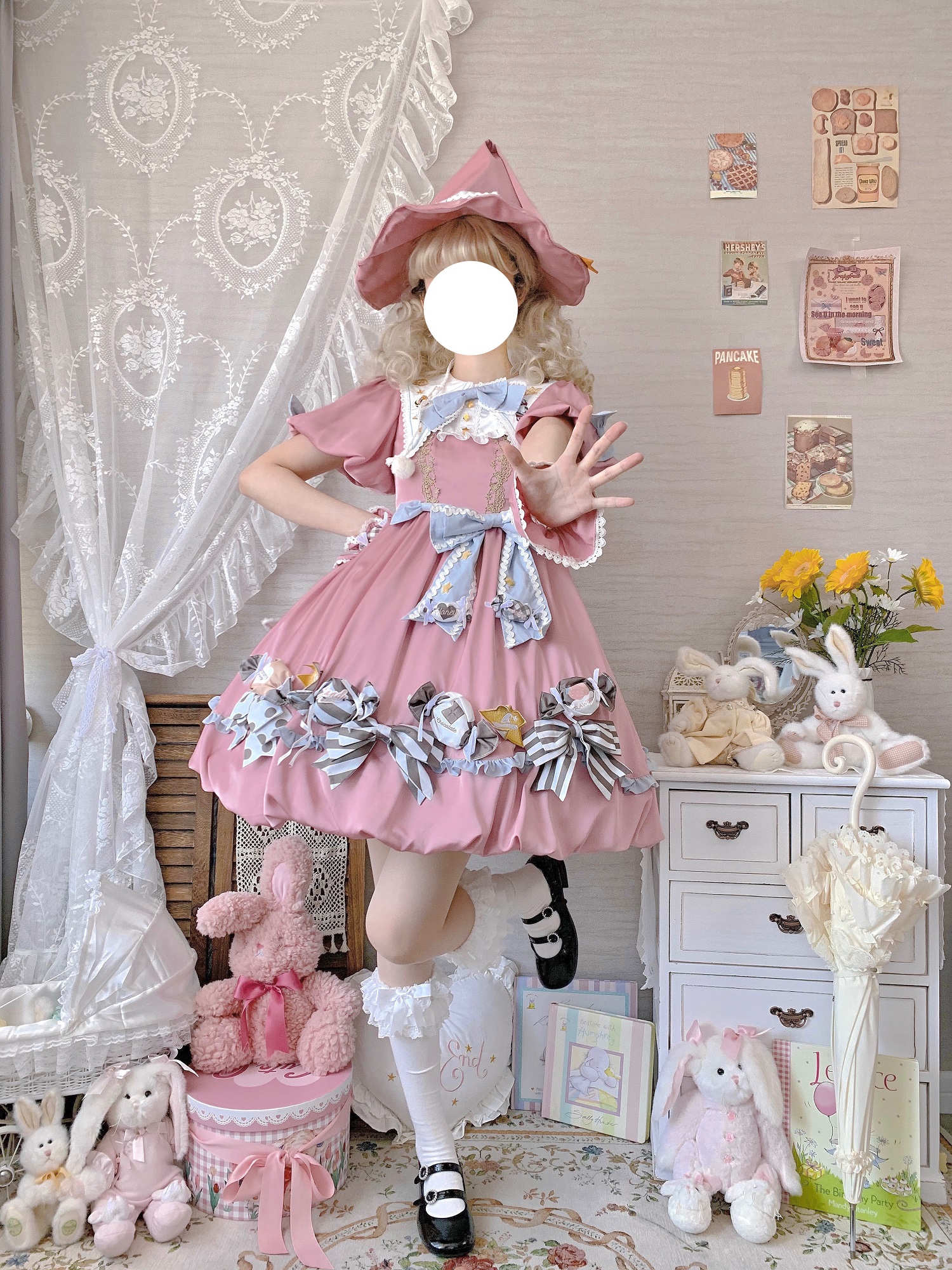 OP Skirt + Hand Sleeve Pink【 time freezing 】 2nd anniversary Exclusive payment candy Little witch lolita skirt op Lolita Deposit