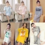 Nightdress nữ mùa hè nightdress Hàn Quốc dễ thương cô gái tươi lỏng kích thước lớn có thể được đeo bên ngoài ngắn tay áo dài phần dịch vụ nhà bộ đồ mặc nhà