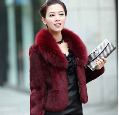 2018 mùa đông áo khoác lông nữ phần ngắn da lộn con cáo lông cổ áo lông thỏ faux fur coat fur coat nữ Faux Fur