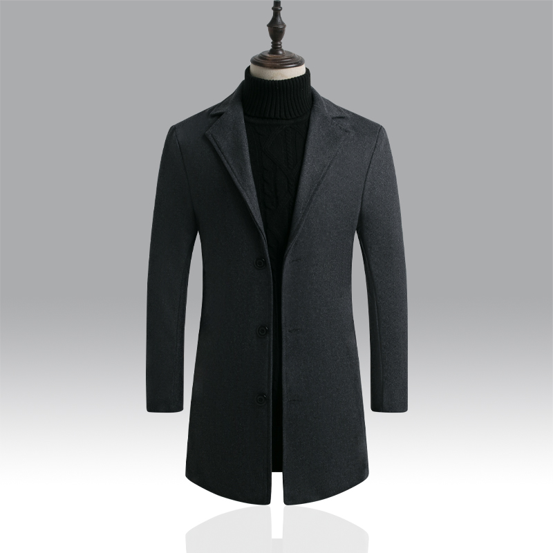 Dark Grey D67 Single BreastedWoolJacketWindbreakerMen " sOvercoatCashmereTrenchCoats
