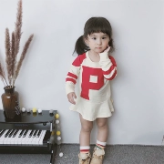 Áo len bé gái 2018 Thu Đông Hàn Quốc Trẻ em Patch Dress Áo thun dài Đầm suông