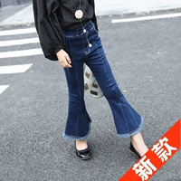 Quần denim ống loe mùa xuân và mùa thu 9 Phiên bản Hàn Quốc đại dương 10 tuổi 7 trẻ em mùa thu Slim 6 quần trẻ em 8 quần jean lửng trẻ em