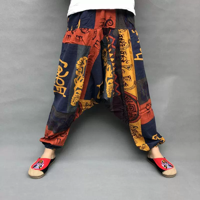 Vân Nam Dongba quần nam và nữ Nepal quần đáy quần lớn nở hoa gió quốc gia Thái và quần vải lanh - Crop Jeans