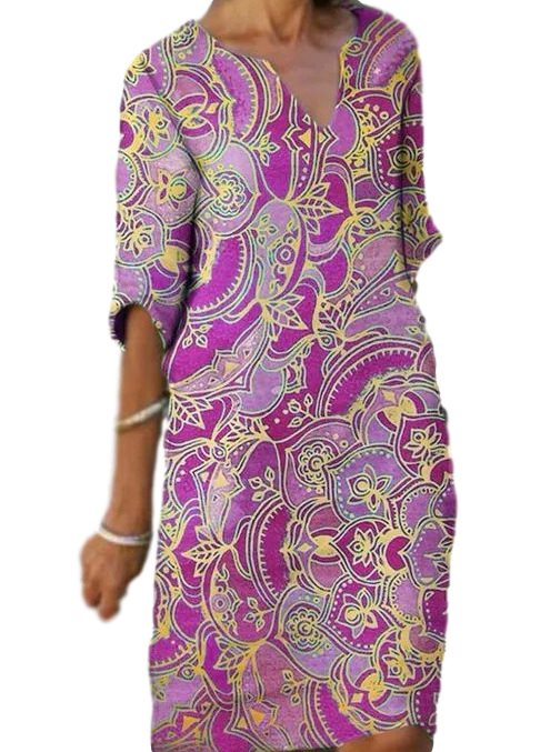 VioletMulticolorprintdresslong-sleeveddressin