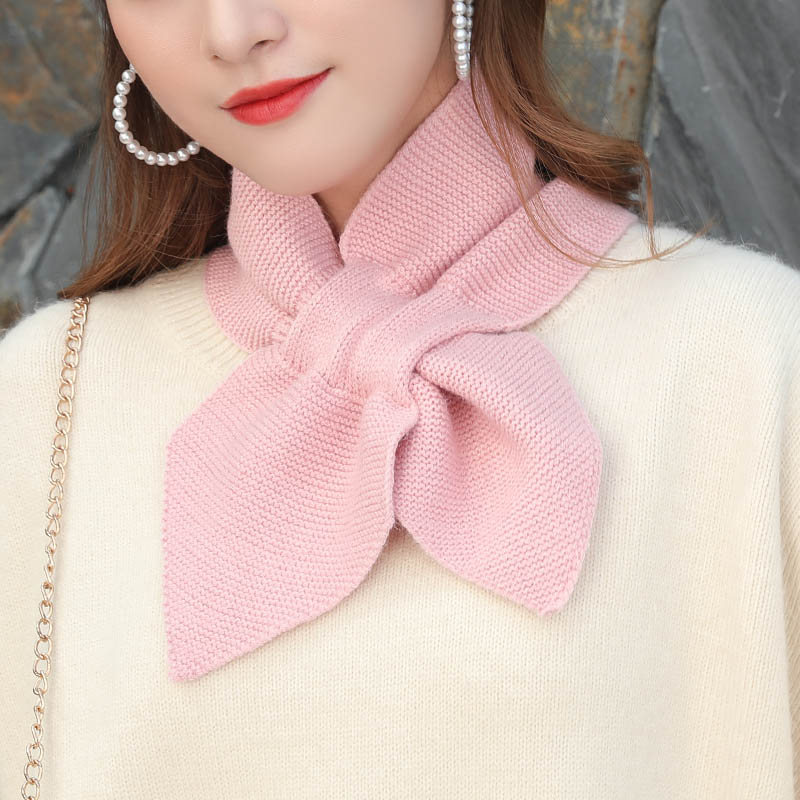 PinkLate late Same ins the republic of korea Knitting wool Neck cover overlapping fish tail Neckline bow Small scarf female Autumn and winter