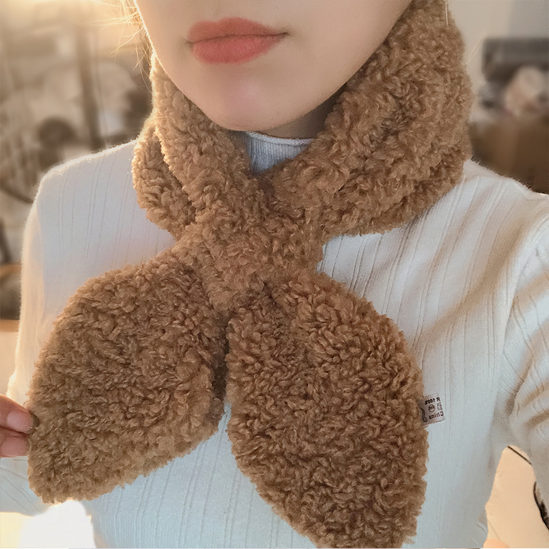 Deep KhakiLate late Same ins the republic of korea Knitting wool Neck cover overlapping fish tail Neckline bow Small scarf female Autumn and winter
