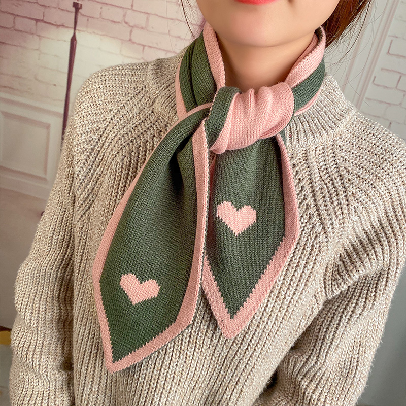 Love Army Green + PinkLate late Same ins the republic of korea Knitting wool Neck cover overlapping fish tail Neckline bow Small scarf female Autumn and winter