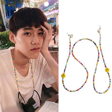 Очки цепи 一心一译同款彩虹笑脸眼镜链挂脖男女项链绳子陶瓷米珠防丢口罩链