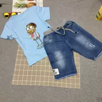 2018 mùa hè mới phù hợp với quần jean phù hợp với thêu chú mô hình vụ nổ denim phù hợp với nhỏ 22 quần áo trẻ em cao cấp