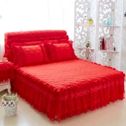 Đám cưới châu Âu không lớn màu đỏ trải giường chăn bông gối áo ba bộ ren công chúa gió 1,8m mét - Váy Petti