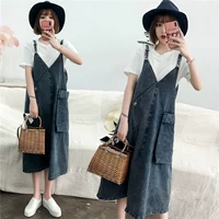 Váy bà bầu mùa hè 2019 mới cho bà bầu mùa hè phù hợp với thời trang denim dây đeo áo hai dây - Áo thai sản các thương hiệu đầm bầu nổi tiếng