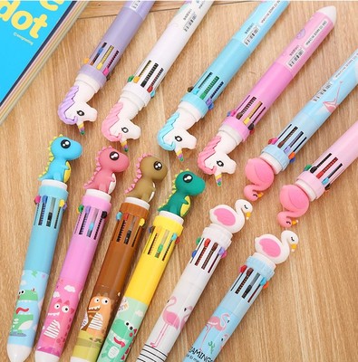 10 Animal Head Ten Color Pens60 Support assembly Korean version originality Stationery student children practical Cartoon lovely Roller ball pen 0.5 black sign Water pen