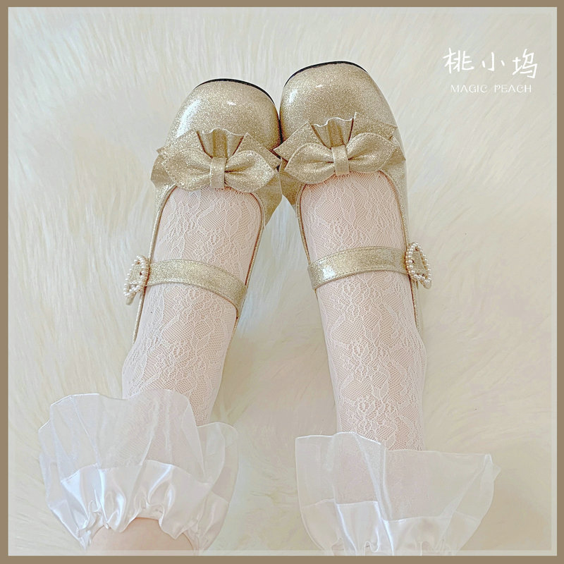 Fine Shiny Gold (Low Heel About 3Cm)fine Flash color 【 Full payment make an appointment 】 Hera miss lolita high-heeled peach Small dock original Mary Jane shoes female