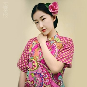 Không có cây nho không liên kết [Fucai] cải thiện cheongsam Trung Quốc bông retro đầm raglan tay áo tấm cổ áo khóa Xia Xin