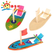 Thuyền buồm bằng gỗ sáng tạo sơn trắng mô hình trống Trẻ mẫu giáo vẽ DIY hấp gói vật liệu thủ công