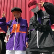 18aw Korea INS Tide nhãn hiệu áo khoác đồng phục bóng chày đường phố bf nhiều túi màu phù hợp với dụng cụ áo khoác