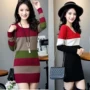 Mùa xuân và mùa thu và mùa đông của phụ nữ áo len kích thước lớn áo len nữ phiên bản Hàn Quốc của phần dài thon thả váy hip - Áo len cổ chữ V áo cardigan nữ