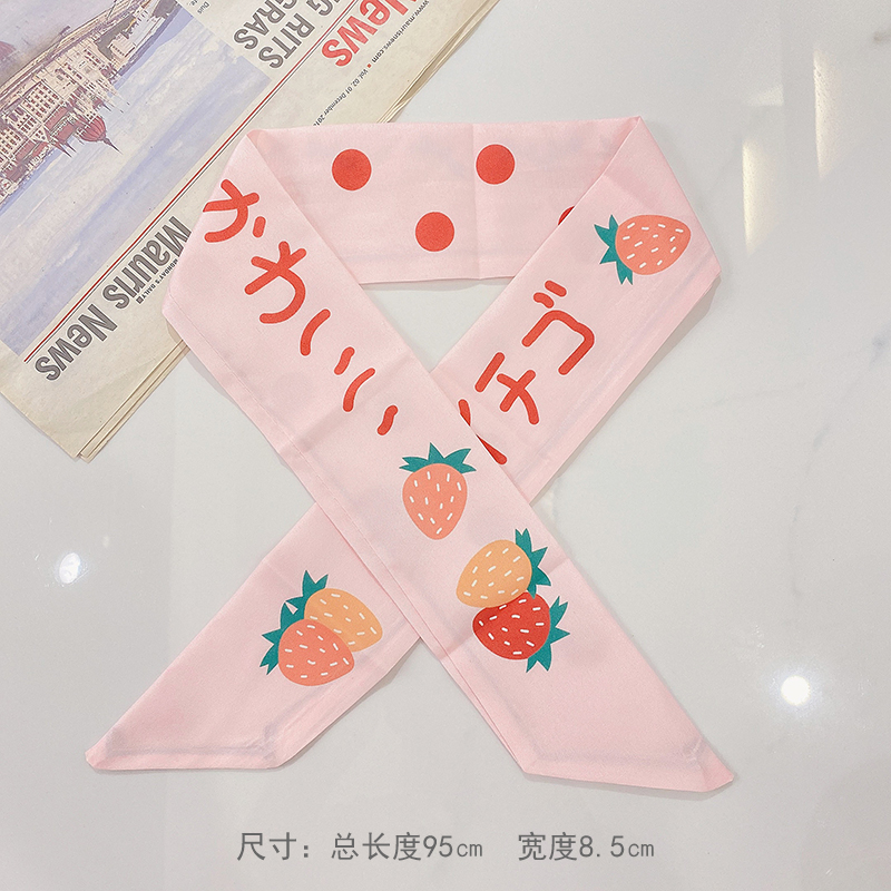 Pink StrawberryRetro Sliver Silk scarf Hair band ins Japan and Korea Girlish heart Internet celebrity bow Hair rope Chaoxian Ribbon Headband Headwear