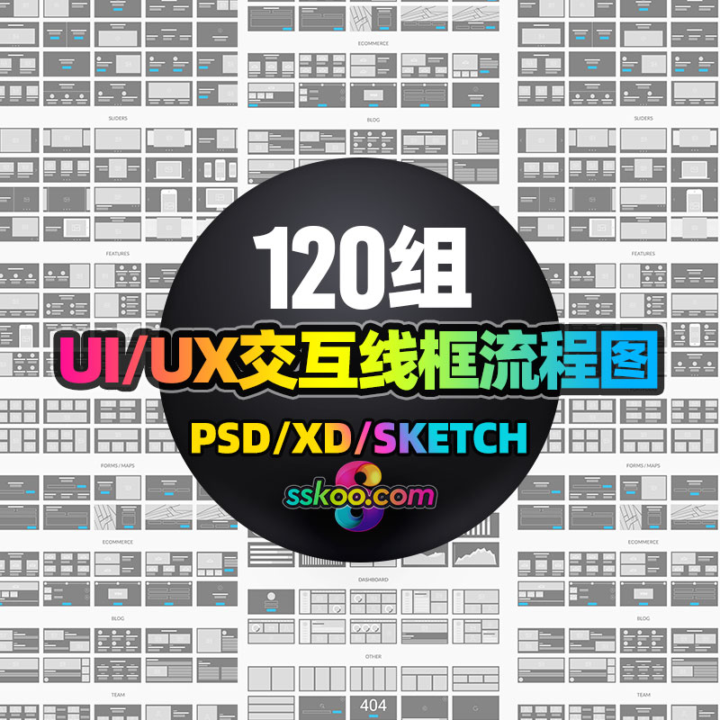 UI界面UX交互网站APP逻辑线框布局流程图PSD素材XD设计Sketch模板