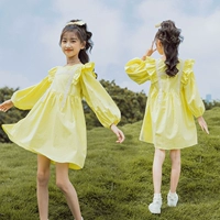 Осенняя длинная юбка, цветной наряд маленькой принцессы для отдыха, длинный рукав, коллекция 2021, в корейском стиле, средней длины, в западном стиле