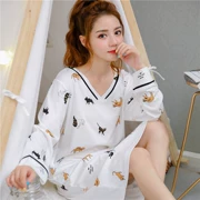 Phiên bản Hàn Quốc của váy ngủ nữ mùa thu cotton dài tay có thể mặc rộng rãi tươi cỡ lớn váy dài sinh viên đồ ngủ mùa thu nữ