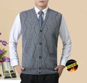 Áo vest mùa thu và mùa đông trung niên nam cổ chữ V cài cúc áo đan len cộng với áo len nhung vest vest nam