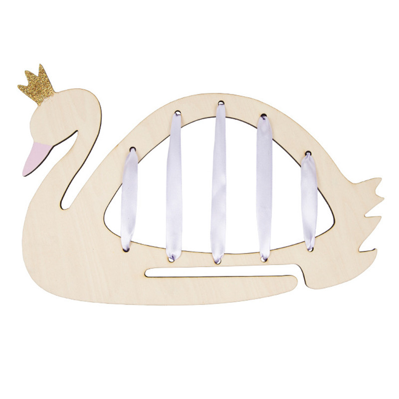 Træ Svanesmykker Hårnål med Loop Hovedreb til børneværelse Væghængende dekoration opbevaring_voghion.com