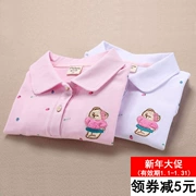 Áo thun bé gái cotton dài tay 2019 Xuân-Thu Trẻ em Gấu Lapel Áo thun rộng Áo bé trai Sinh viên hàng đầu