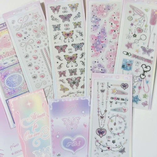 Spot Korean Pearly Button Shiny Laser Sequin Starkling Card Sticker Ins Chase Diy Декоративная наклейка