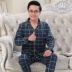 2021 phong cách mới pijama nam dài tay cotton mùa xuân và mùa thu người trung niên và người cao tuổi dịch vụ tại nhà quần vải nam Bộ đồ