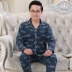 2021 phong cách mới pijama nam dài tay cotton mùa xuân và mùa thu người trung niên và người cao tuổi dịch vụ tại nhà quần vải nam Bộ đồ