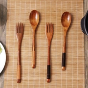 Nhật dài tay cầm thìa gỗ Nanmu bộ đồ ăn gia đình thìa gỗ nĩa gỗ khuấy thìa trẻ em thìa nhỏ - Đồ ăn tối