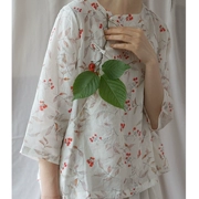 Cây anh đào dưới áo sơ mi hoa xòe xòe cải tiến Hanfu Zen quần áo cotton và vải lanh mùa hè phong cách mới của phụ nữ - Áo sơ mi