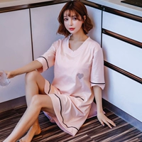 Cotton ngắn tay ngực pad nightdress nữ mùa hè miễn phí áo ngực phần mỏng cotton lỏng đồ ngủ nhà ăn mặc có thể được đeo đồ bộ mặc ở nhà