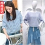 Nhà hàng trung quốc Shu Qi với quần áo màu xanh và trắng sọc bat tay áo bông lỏng T-Shirt Hàn Quốc sinh viên áo sơ mi nữ áo phông nữ rộng