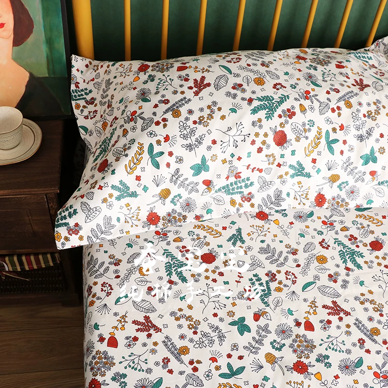 All -cotton encrypted oblique cotton cloth /old coarse cloth broken floral dormitory girl pure cotton sheet quilt pillow case