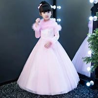 Girls Wedding Puffs Children Sinh nhật Váy dạ hội Công chúa Váy dài tay dày Hoa mùa đông Trang phục cô gái váy công chúa bé gái cao cấp