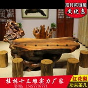 Lào gỗ lê đỏ chạm khắc bàn cà phê bàn ​​trà và ghế kết hợp đăng nhập mới Trung Quốc bàn trà Kung Fu bàn ghế gỗ rắn phòng khách - Các món ăn khao khát gốc
