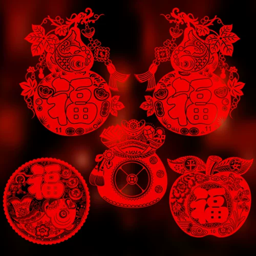 2023 Год кроличьего цветового благословения украшения персонажа Статическая наклейка Статическая наклейка новогоднее окно цветок Новый год наклейка Стеклянная дверь наклейка весенняя фестиваль наклейка