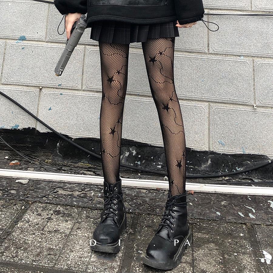 Lucky Star Stockings - BlackInternet celebrity bow Black pantyhose female black Fishing net Socks Autumn and winter Pantyhose Thin ins winter solar system JK