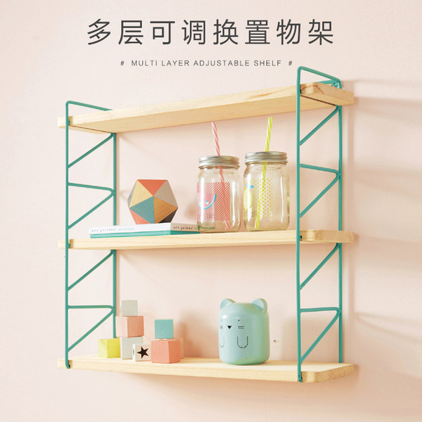 Нордический стена верх железо стеллажи дерево многослойный регулируемый ламинаты высота спальня ребенок комната метоп декоративный полка