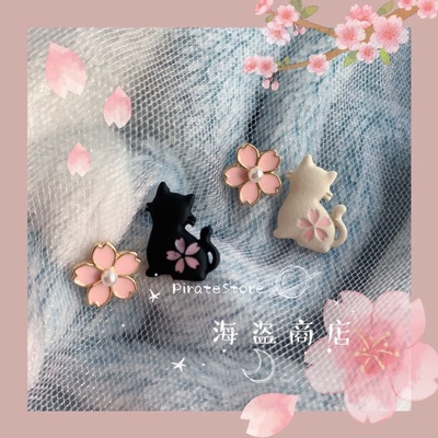 taobao agent April cat and cherry blossom 925 silver needle Japanese girl small earrings daily cute students cure animation
